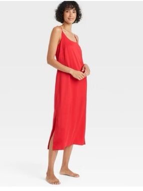 Auden Bright Red Slip Dress with Side Slit